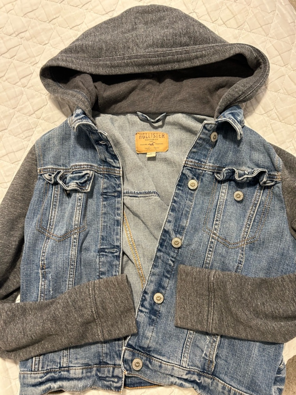 Hollister Denim Hooded Jacket in Blue and Gray